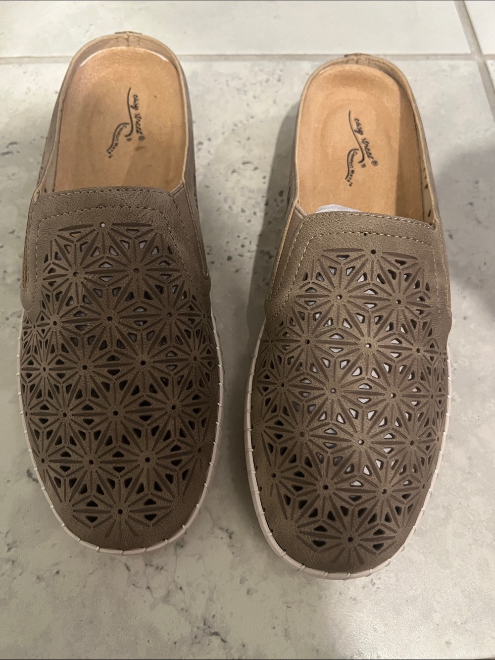 easy street Women’s Perforated Slip-On Loafers - Taupe